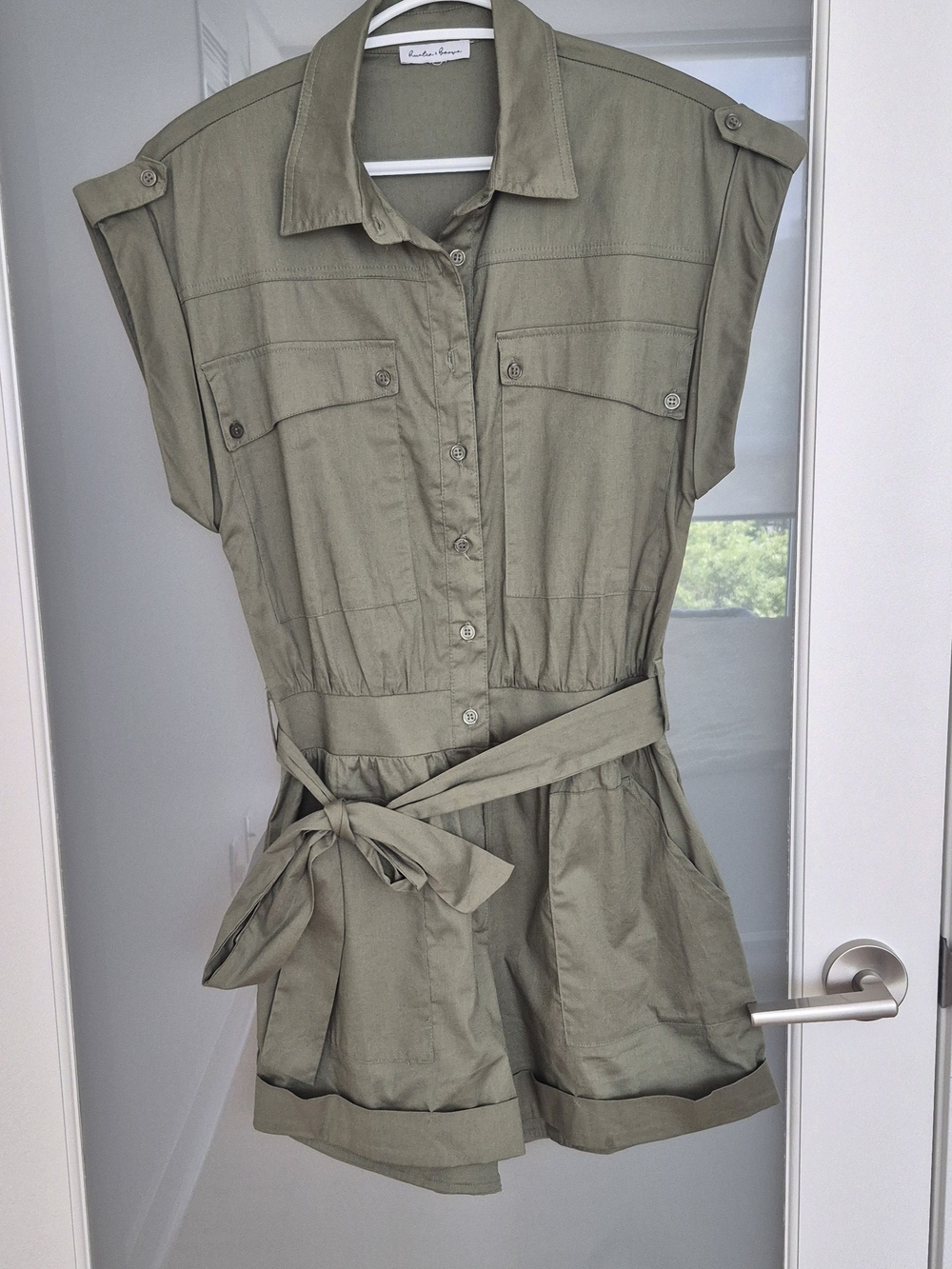 Utility Tie-Waist Romper in Olive